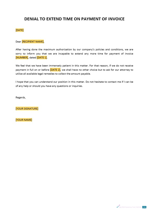 Download Denial to Extend Time on Payment of Invoice Template Photoshop template